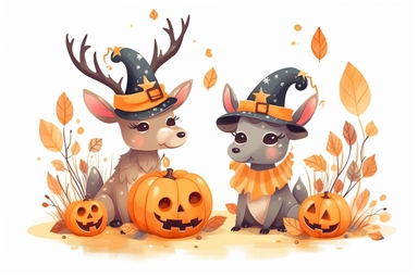 Cute Elk in halloween Day clipart, cartoon, white background,