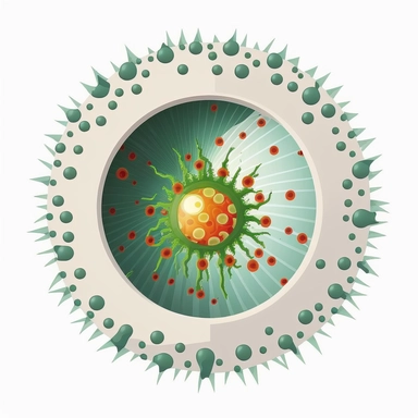 virus inside of cell, transparent white background, flat clipart style