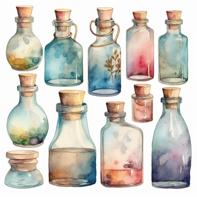 watercolor clipart graphics small glass bottles with cork lids