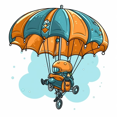 A digital pre-cropped clipart of a [flying umbrella that doubles as a personal mini-jetpack]