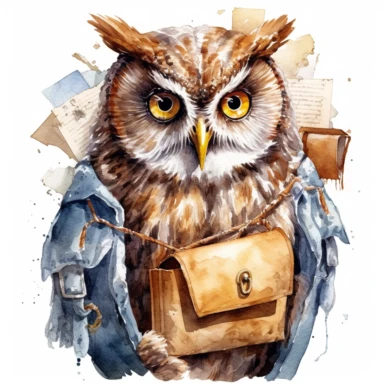 Harry Potter mail owl in vintage style illustration clipart, detailed, white background, illustration painting, digital art, 8k, hd, watercolor