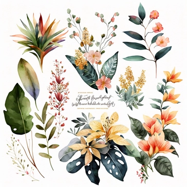wedding watercolor tropical wildflowers delicate expensive looking clipart no background