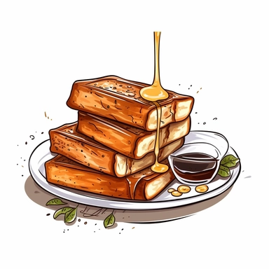 Vector Design, French toast sticks with syrup, with outline, clipart, white background, high quality
