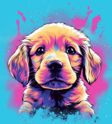 very cute little golden retriever puppy portrait clipart,looking at the audience,pop art illustration,Hotline Miami