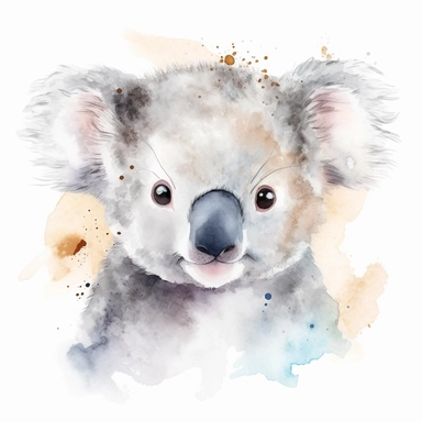 Watercolor, Koala bear Face, cute, clip art, white background