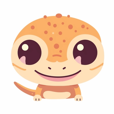 cute animated Gecko face isolated on solid whitebackground clipart style Kawaii