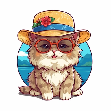 Bring the sunny vibes of summer to your designs with an adorable cartoon-style clipart of a Persian cat enjoying the season against a clean white background. Envision a cute and playful Pomeranian with a big smile, bright eyes, and perhaps wearing a colorful sun hat or holding a beach ball. The clipart can capture the essence of relaxation and fun in the sun. Against the white background, the cartoon-style Pomeranian clipart will stand out, adding a touch of happiness and warmth to your summer-t