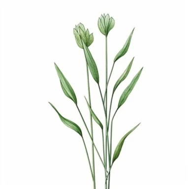 Watercolor of tall slender micro dainty poppy leaves. Ikebana poppy leaves on a single stem typically have a distinctive elongated shape with a pointed tip, and are deeply lobed or dissected. The lobes are typically rounded or toothed, and may be arranged alternately or opposite each other along the stem. Floral Clipart, poppy, Minimalist Flowers Watercolor, Ikebana Clipart, Separated design