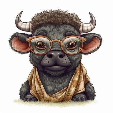 kawaii adorable African buffalo wearing cute glasses, nursery art, clipart image, line art image, white background, inspired by yoshitaka amano art, very detailed, 8k