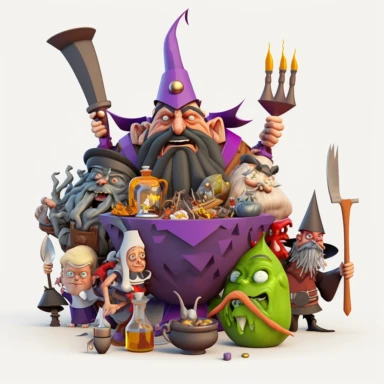 3D Cartoon in the form of magic wizard food family with many members clipart mascot , with a transparent background, 128K super mega pixel, insane detail, hyper-detailed, with huge details, UHD, 8K
