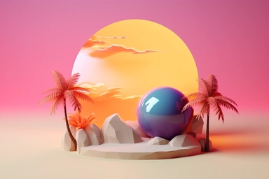 3d abstract summer nature beach object clipart with Gradient Color Overlay Background, minimal, soft color, artistic, high resolution, 8K,