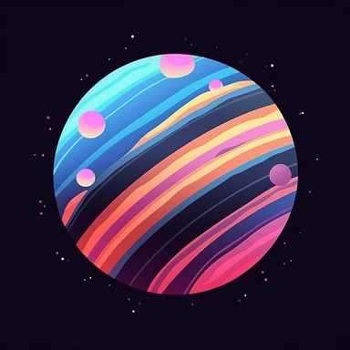 single planet, Clipart Design, pink and blue colors, black background, vector illustration, flat vector, rounded forms, Figma, dribbble, Adobe Illustrator