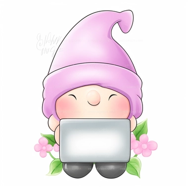 an adorable, cute clipart-style Gonk gnome illustration, perfect for Mother's Day product designs. The gnome should have a sweet, cheerful expression and wear a soft pastel-colored outfit, incorporating gentle shades of pink, lavender, and mint green to convey a warm, motherly vibe. The Gonk gnome should be holding a blank whiteboard in front of him, providing a customizable space for personalized messages or designs. Add charming details such as a floral-patterned hat and a heart-shaped pendant