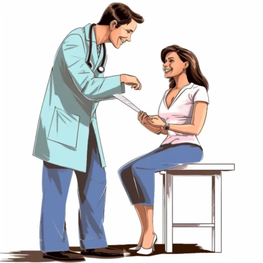 Artistic and well presented image of a male doctor performing a physical exam to a female patient, clipart art wotk, plain white background