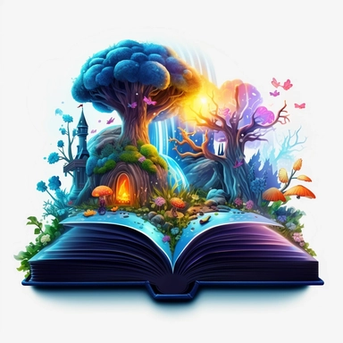 Enchanting storybook clipart, isolated on pure white background, high detail, 8k, realistic illustration, glowing dark background