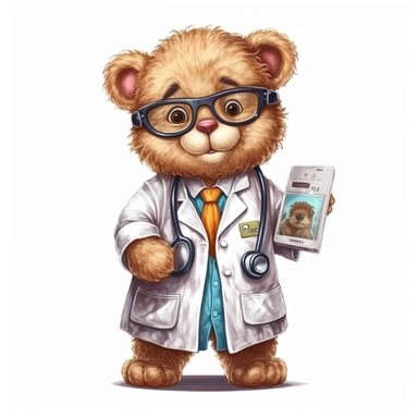 Adorable cute fantasy teddy bear dressed like a doctor, nursery art, clipart image, lineart image, white background, very detailed, 8k