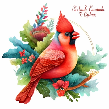 Cute colorful baby cardinal bird sublimation Clipart design, colorful coral around the cardinal bird , 8k