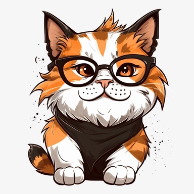 ultimate geek cat, cat that looks like a geek, anime, cartoon, cute, funny, smiling and laughing, clipart