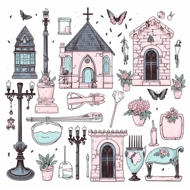 pastel Gothic cemetery things clipart on white background