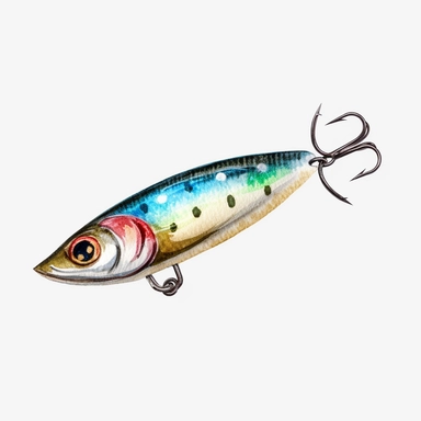 Watercolor fishing lure clipart, white isolated background, space out, hd