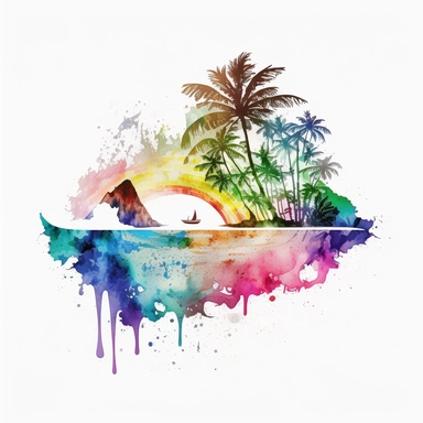 Watercolor Pastel Hawaii Clipart - watercolor surfing tropical island on white background