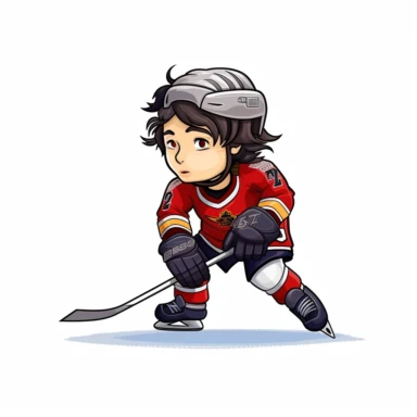 clipart of female hockey player, white background, characiture