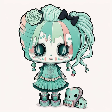 pastel goth zombie doll, collection, vector, clipart, white background