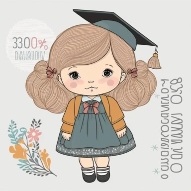 clipart, transparent background, baby girl diva, kindergarten graduation, 300dpi
