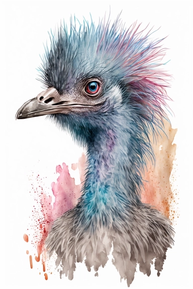 Watercolor cute emu clipart, outline, color pastel, high quality, aesthetic style, illustration isolated on white background