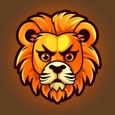 Cute lion face, cartoon, clipart, mascot, isolated on random background