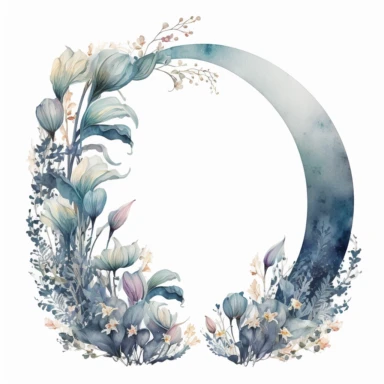 rounded horseshoe arch of lillys. clipart. watercolor. dusty blue azure tones. white background
