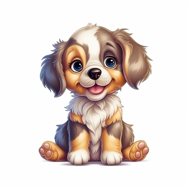Cute Beautiful Happy Face Puppy Full body Sublimation Clipart,Cartoon,hyper realistic, intricate detail, illustration style,high solution,on the white background