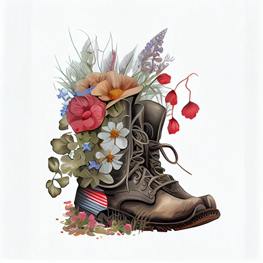 American veteran boots and flower, Illustration clipart, 4K, extremely detailed, detail to every pixel