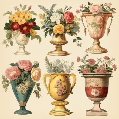 vintage flower vases clipart, Jean-Joseph Benjamin-Constant style