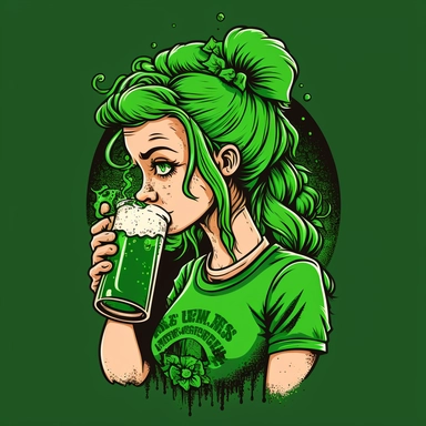 cute saint patrick day clipart of a woman drinking a green beer for a tshirt