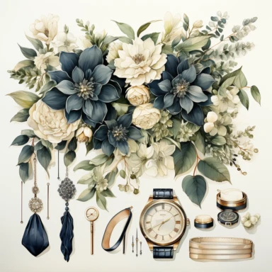 watercolour, wedding theme, different object from this theme, clipart, white background