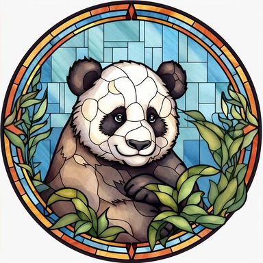 Stained Glass CUTE PANDA BAMBUS in the shape of a circle PNG Clipart