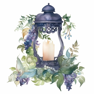 water color, one, 1, old Victorian candle holder covered in vines and flowers, late night, in a cottagecore style, white background, clipart style