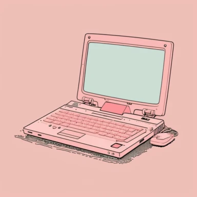 clipart, cute pink illustration of computer laptop, in the style of kitsch aesthetic, subtle use of color, minimalistic objects, subtle colors