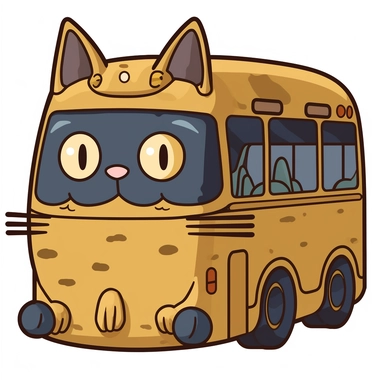 clipart icon illustration of Nekobus: Nekobus is a fictional character from the Japanese animated film My Neighbor Totoro. It is a giant cat bus that has become an iconic kawaii pet in Japan and around the world.