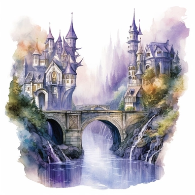 watercolor, elven city, elven realm, clipart