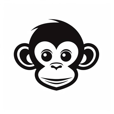 A Cute Monkey Face: A simple, stylized monkey face with big eyes and a friendly smile might look charming. simple graphic, clipart, black and white