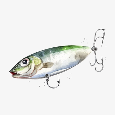 Watercolor fishing lure clipart, white isolated background, space out, hd