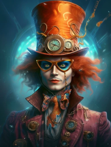 Johnny depp as himself as steampunk mat hatter, clipart png, realistic, digital painting,fantasy style, realistic, painting, watercolor, 8k, ultra details,