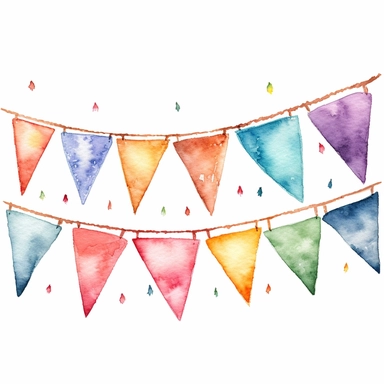 Watercolor Birthday Party multicolor bunting String Traingle Clipart with white background no shadow