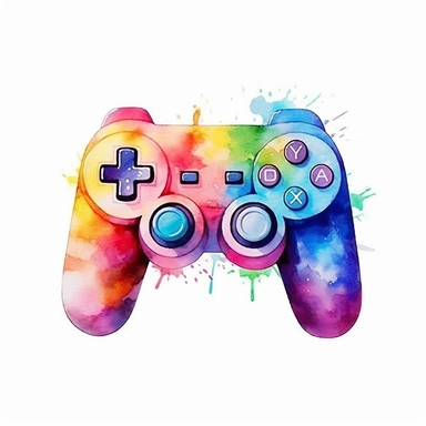 watercolor bloom game controller without logos, a little abstract, clipart on solid white background