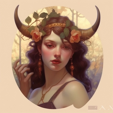 Taurus zodiac sign as fantasy girl with nose ring and earnings, and brown hair, Watercolor Zodiac Sign Clipart Astrology medea, Goddess of taurus, jasons golden fleece, ram horns, dragon, Medea, roses,