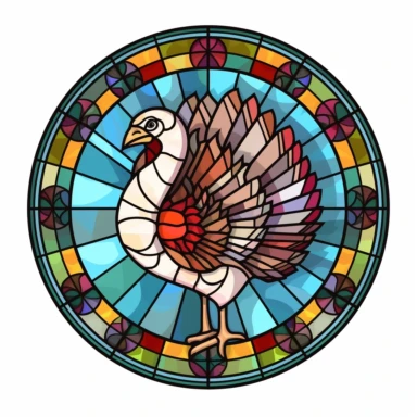 round stained glass turkey clipart, white background