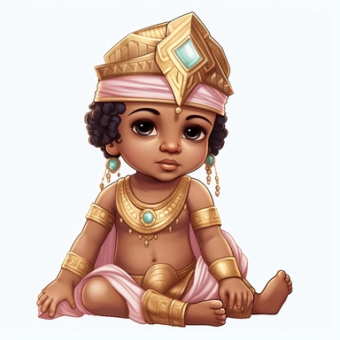 highly detailed clipart of an dark skin egyptian baby girl wearing pink egyptian baby clothes
