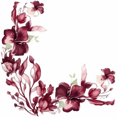 sticker design watercolor clipart style maroon colored sweetpea flower border vector lines, white background